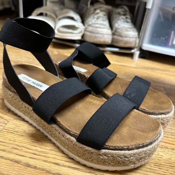 BLACK STEVE MADDEN PLATFORM SANDALS (SIZE 10 WOMENS) - Picture 3 of 5